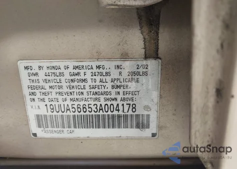 2003 Acura Tl 3.2 from USA, damaged, VIN 19UUA56653A004178